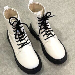 Faux Leather White Ankle Boots Size 9